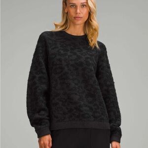 The Lululemon Wool-Blend Jacquard Sweater in Knit Leopard Graphite Grey Black